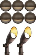GKOLED 6Pack Brown Low Voltage LED Round Deck Light with 2Pack Brown Low Voltage 6W Mini Size Landscape Spot Light