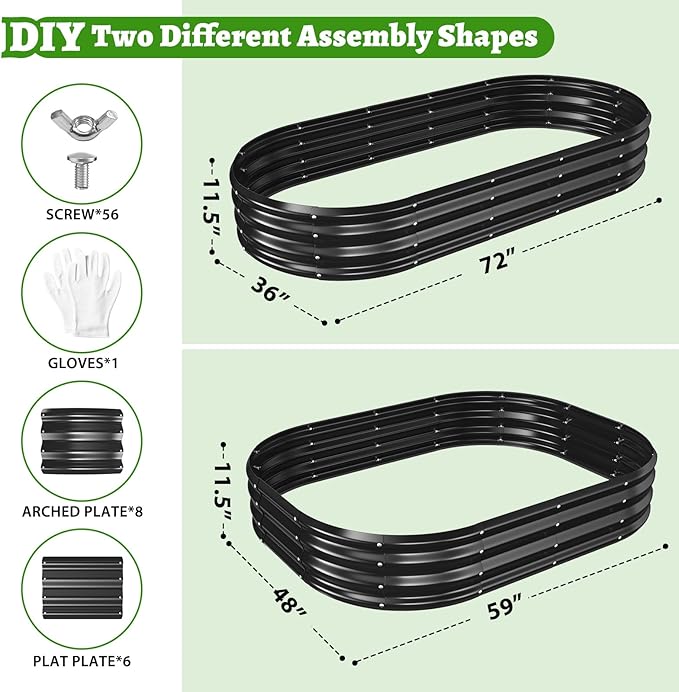 Oval Galvanized Planter Box Metal Raised Garden Bed - 0.8MM Thick- Ideal for Outdoor Gardening and Planting of Vegetables Flowers Fruits Succulent Plants and Others (Black 6X3X1 FT)