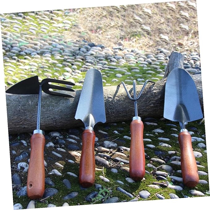 Garden Tool Set 4pcs Small Shovels for Gardening with Extended Narrow Spade Triple Claw Rake Dual-use Hoe and Rake Soil Scoop for Planting and Digging in Home Gardens