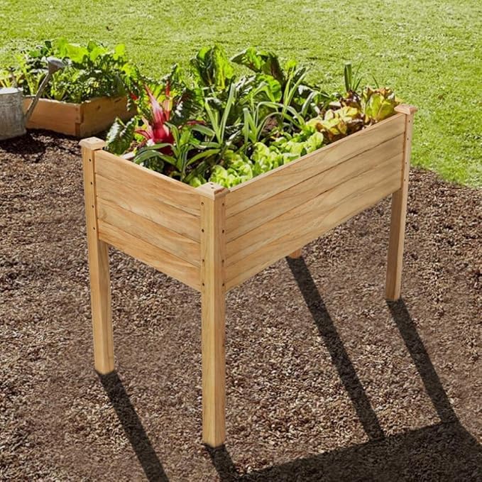 VINGLI Heavy Duty Raised Garden Bed with Bed Liner Wood Elevated Planter with Legs for Vegetables Fruits Potato Onion Flower Outdoor Sturdy Long Lasting Planter Box Kit (Elevated Without Wheels)