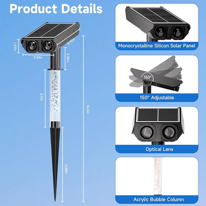 Solar Spot Lights Outdoor Adjustable Beam &amp PC Light Guide Column 6 Pack Solar Lights Outdoor Waterproof IP65 2 Modes &amp Auto On/Off Landscape Spotlights for Garden Yard Pathway Tree (Warm