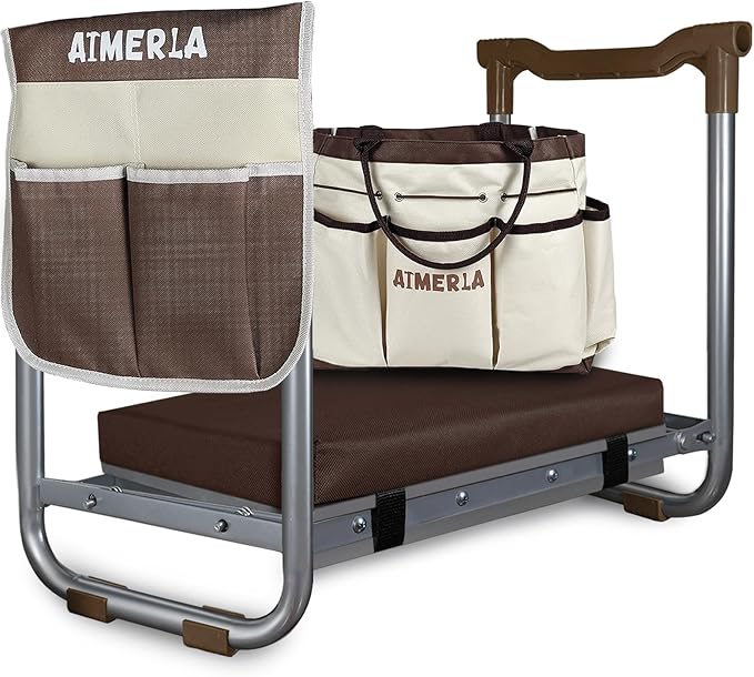 Aimerla K5 Foldable Kneeler Seat - Heavy Duty (Detachable Cloud Kneeler Pad) - Garden Stool - 2 Large Tool Bags - Portable Bench for Indoor &amp Outdoor