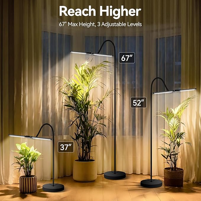 3CCT Grow Lights for Indoor Plants 168 Full Spectrum LED Plant Light for Indoor Growing with 180° Expandable Lamp Head 4/8/12H Dimmable 67in Tall Adjustable Standing Grow Light with 360° Gooseneck