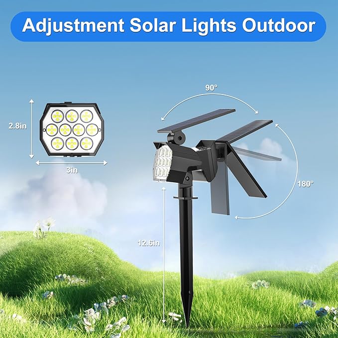 Solar Spot Lights Outdoor Waterproof IP67 6 Pack - 50 LED Adjustable Solar Powered Landscape Spotlight with 3 Lighting Modes Stake Light for Outside Yard Lawn Pathway Tree (Cool White)