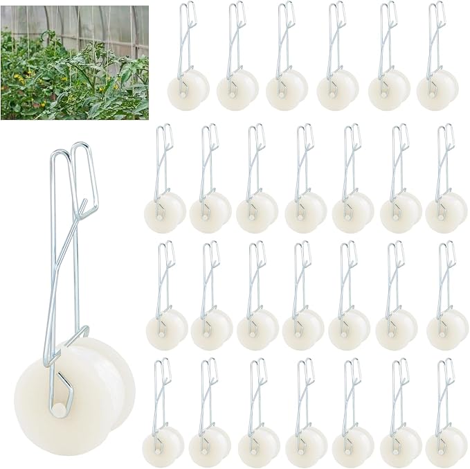 40 Pack Tomato Roller Hooks with 49.2FT String Greenhouse Trellising Kit for TomatoPlant GreenhouseFlower Vine Twine Crop Trellis Kit Plant Roller Trellis Hook