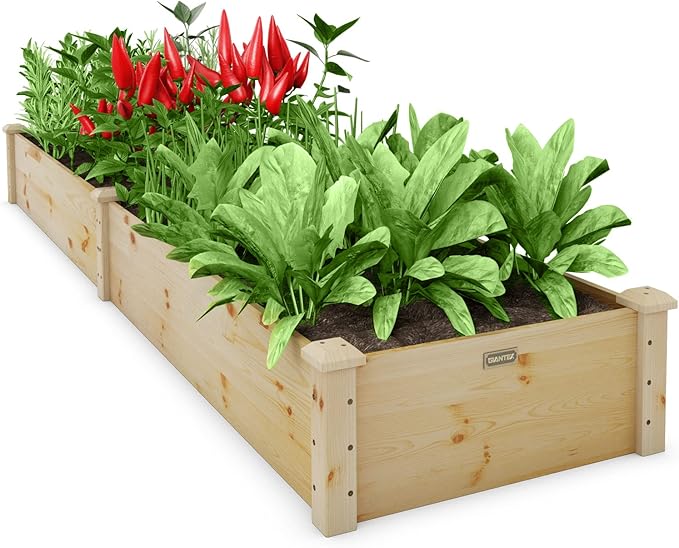 Giantex Raised Garden Bed 95 Lx24 Wx10 H Outdoor Wood Planter Box for Vegetables Flowers Herbs Fruits Easy-Assembly Wooden Planter Raised Bed for Backyard Garden Lawn