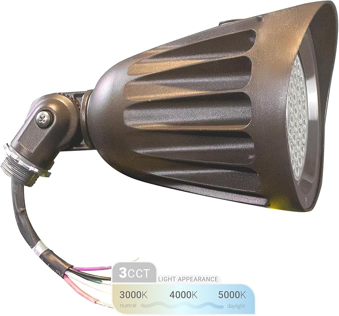 NuWatt 25W Bronze Bullet Spot Light Outdoor LED Landscape Floodlights 3500 Lumens Bright Outdoor Light for Yard 3000K/4000K/5000K Selectable 1/2 Knuckle Mount 120-277V Waterproof Flag Pole Lights