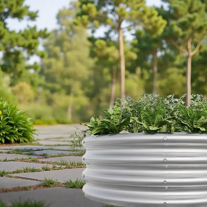 2.6x2.6x1ft Tall Round Raised Garedn Bed Metal Raised Beds for Vegetables Outdoor Garden Raised Planter Box Backyard Patio Planter Raised Beds for Flowers Fruits Silver
