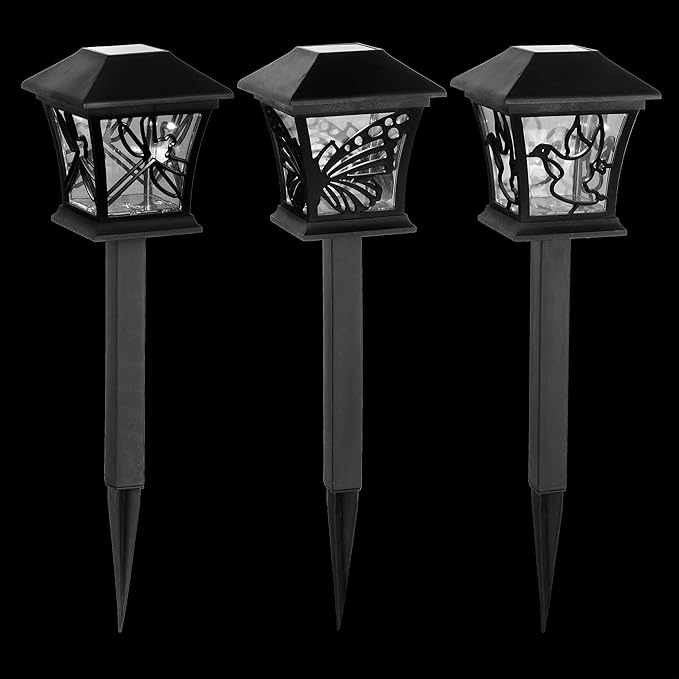 Alpine Corporation Solar-Powered Nature Inspired Pathway Lights 3-Piece