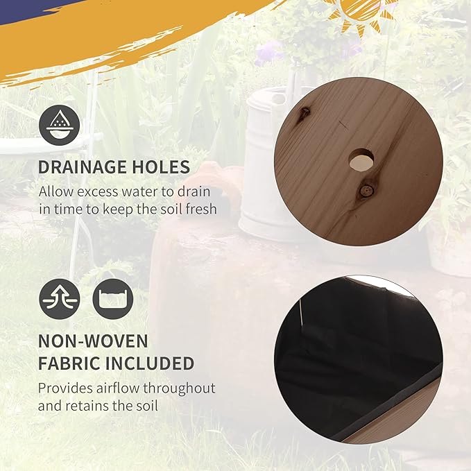 Raised Garden Bed with 8 Grow Grids Wooden Outdoor Planter Box with Wheels &amp Folding Side Table Self-Draining Elevated Plant Box for Vegetables Flowers Herbs 49 x 21 x 34 Brown