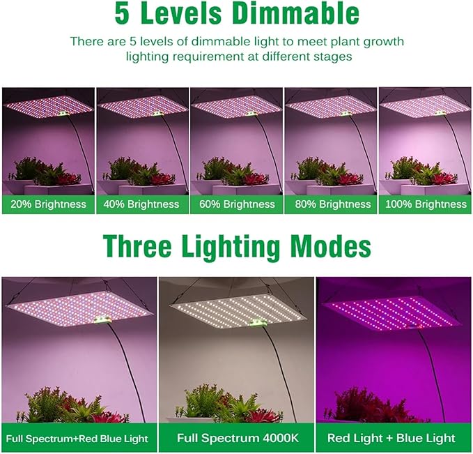 LED Grow Light Panel Lamp for Indoor Plants Full Spectrum with White Blue Red IR LEDs for 4x4ft Coverage Grow Tent Greenhouse Veg and Bloom Seedlings Hydroponics2PCS