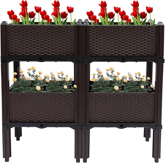 Gdrasuya10 Raised Garden Beds 2-Tier Plastic Self-Absorbing Irrigation Elevated Planter Box for Garden Patio