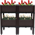 2-Tier Outdoor Raised Garden Bed 47x33.8 Inch Tall Planter Box with 2 Plant Boxes for Vegetable Flower Elevated Reinforced Garden Planters Boxes for Backyard Patio Gardening Balcony (2+2)