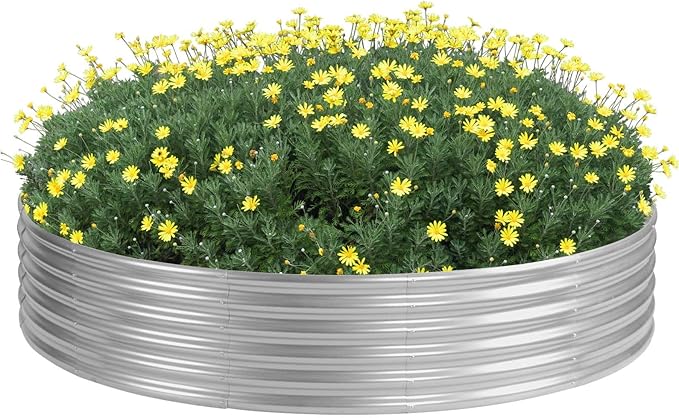 PINPON 5x5x1ft Round Galvanized Raised Garden Bed Outdoor Large Metal Planter Box for Vegetables Sturdy Above Ground Garden Bed for Backyard Patio and Fire Pit Ring