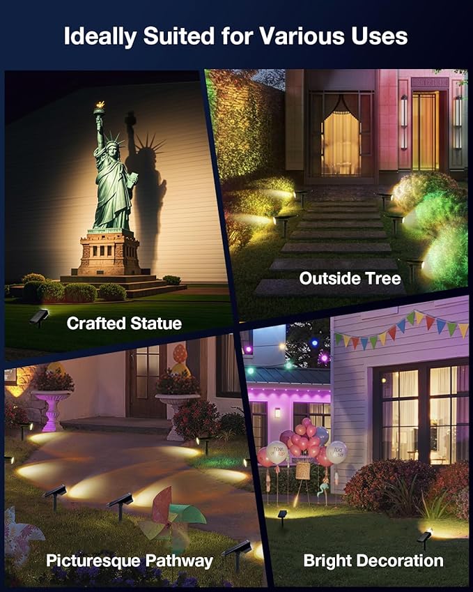 Solar Power Spotlight Outdoor Waterproof Landscape LED Accent Lighting for Yard Tree Plants Walls Path Garden Statues Adjustable BrightnessDusk to Dawn Long Lasting 4 Pack Warm White