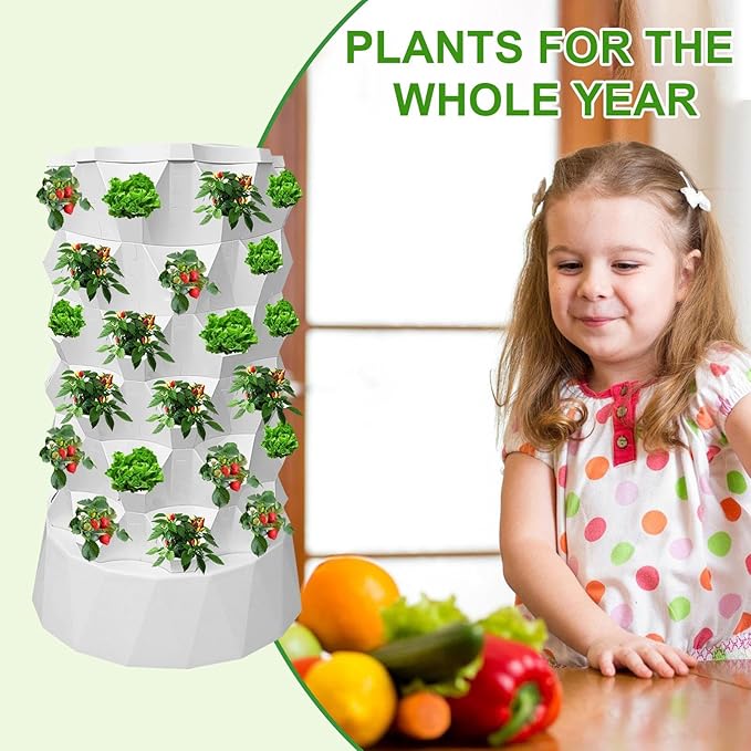 Hydroponics Growing System with Water Pump Vertical Hydroponic Planter Starter Kit Indoor Outdoor Growing Tower for Strawberries Tomatoes Lettuce Home Garden Planting