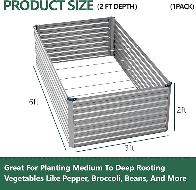 Vengarus 6x3x2FT Galvanized Raised Garden Bed Kit Deep Root Planter Box for Vegetables Flowers Herbs and Succulents - 269 Gallon CapacitySilver