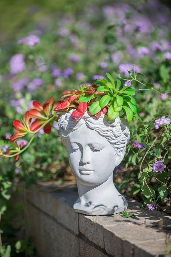 Cement Head Planter Indoor Outdoor Home GDecor D6 x 9