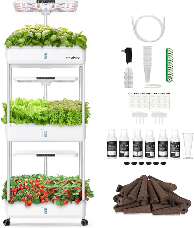 Ahopegarden Indoor Garden Hydroponics Growing System Kit: 66 Pods Plant Herb Garden Germination Kit with LED Grow Light 30L Large Capacity Kitchen Hydroponics Planter Grower for Vegetable Fruit