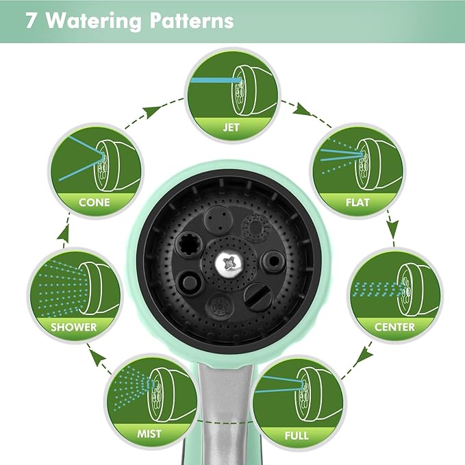RESTMO Metal Watering Wand Heavy Duty Garden Hose Wand with 180° Swivel Ratcheting Head 16'' Hose Nozzle Sprayer with 7 Spray Patterns and Flow Control for Water Hanging Baskets and Shrubs Cyan