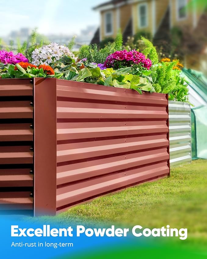 Quictent Galvanized Raised Garden Bed 8x4x2 Ft Tall Metal Planter Box for Vegetables Bottomless for Backyard 2 Tomato Cages Included 22.04 Deep Terracotta