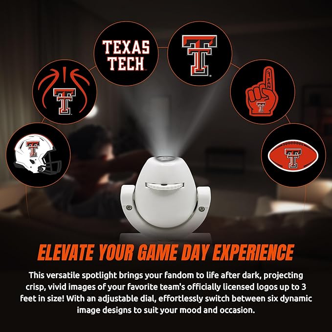 Sporticulture NCAA American Football Raiders - Adjustable Led Mini Spotlight Projector with 6 Team Logo Designs - Portable &amp Rechargeable Spotlight - Battery-Operated - 4.375” x 3.125”