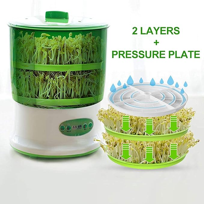 Bean Sprout Machine Automatic Bean Sprout Maker Seed Sprout Kit with Double Germination Tray Temperature Control Automatic (2layer)