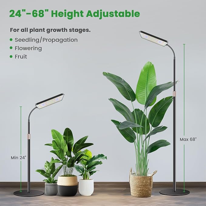 Wiaxulay Floor Plant Lights for Indoor Growing 153 LED Full Spectrum Grow Light with Stand Height Adjustable 24-68 in4/8/12/16H Timer 3 Lighting Modes5 Brightness for Growing Large Tall Plants