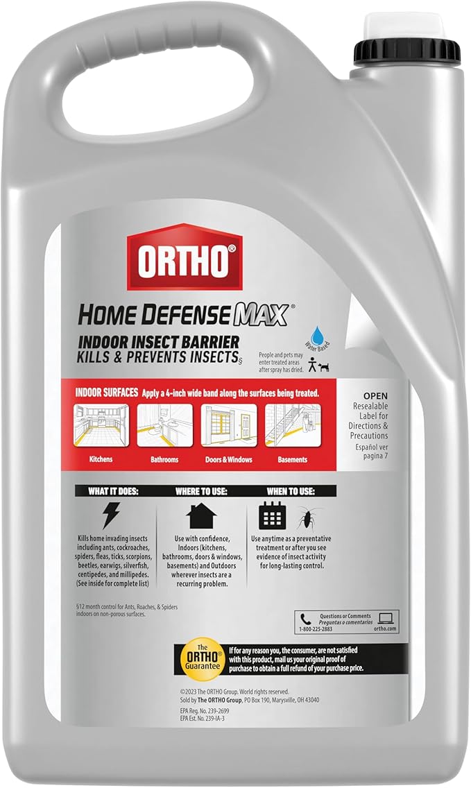Ortho Home Defense Max Indoor Insect Barrier Extended Reach Comfort Wand Plus Refill Bundle - Indoor Bug Spray Kills Ants Roaches Spiders and More 1 gal.