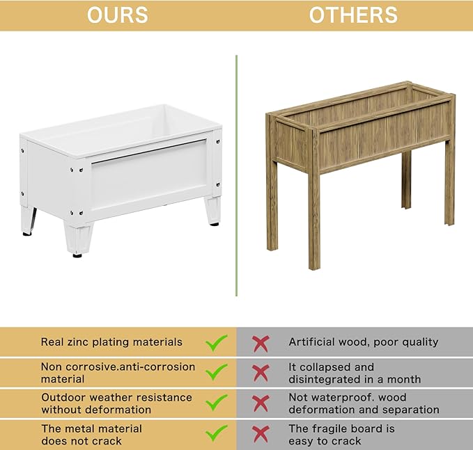 Elevated Metal Planter Box Stand Heavy Duty Raised Garden Bed for Vegetables Flowers Herbs Indoor Outdoor Use White