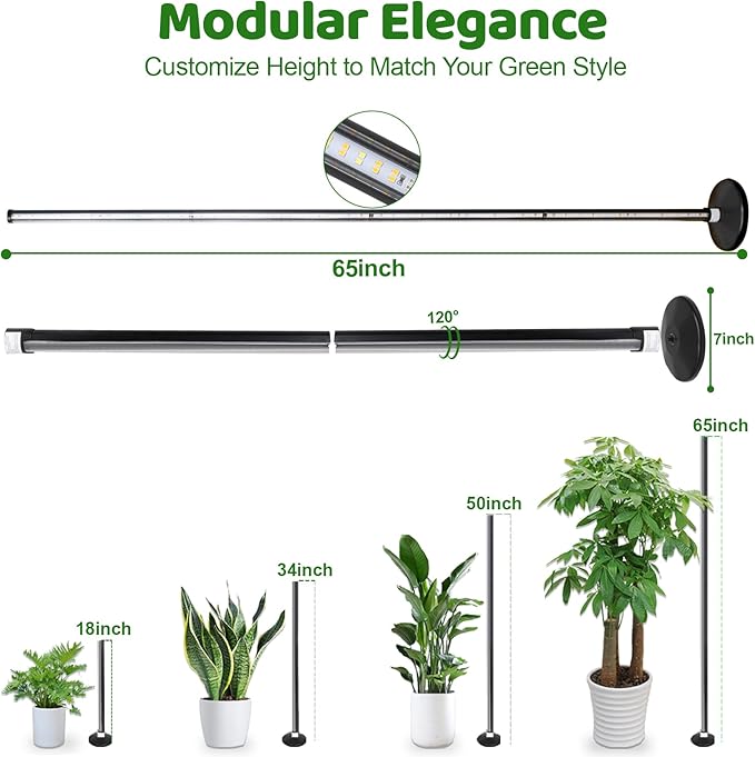 65 Adjustable Grow Light for Indoor Plants 48W Full Spectrum Standing Plant Light with Remote Control Timer &amp 10-Level Dimmable for Tall Plants
