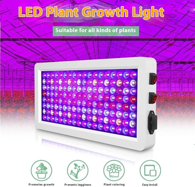 Full Spectrum LED Grow Light Panel 192 LEDs White Double Switch Design with Veg and Bloom Modes SMD2835 315x200mm Indoor Plant Growing