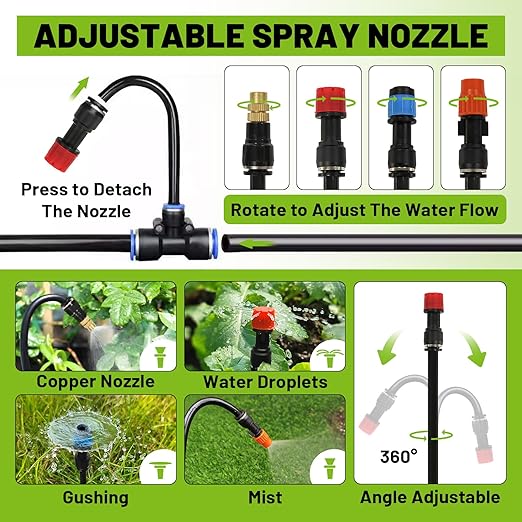 100FT Drip Irrigation Kit - 28 Adjustable 360° Nozzles &amp T-Connectors for Garden Lawn &amp Plant Watering System