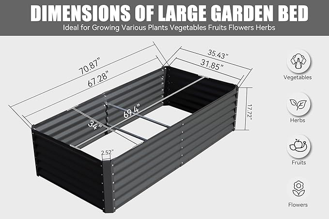 6x3x1.5ft Galvanized Raised Garden Bed Outdoor Planter GBoxes Large Metal Planter Box for Gardening Vegetables Fruits Flowers Gray