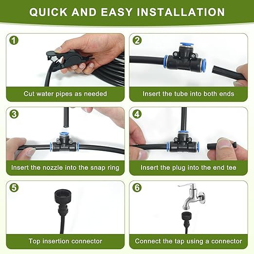 Automatic Drip Irrigation Kit - 50FT with Tool-Free Quick Connectors 15 Copper Atomizing Nozzles &amp 360° Bendable Spray for Garden Greenhouse Lawn Plants