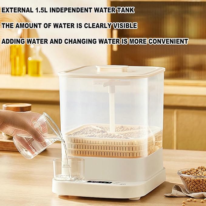 Home Smart Bean Sprout Machine Intelligent Control Seed Sprouter Kits with 3 Layer Large Capacity and 3 Different Seasons Modes 360° Automatic Spray f