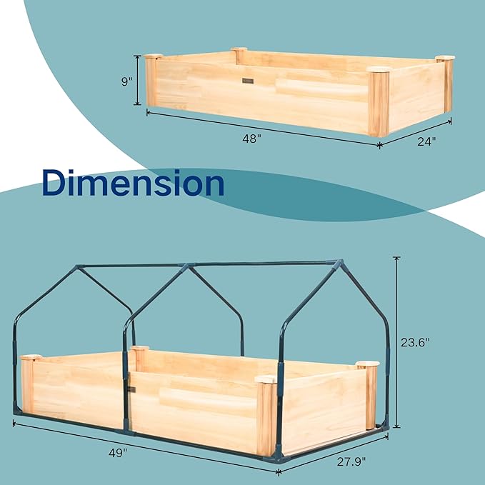 4x2ft Raised Garden Bed with Greenhouse CoverWooden Planter Box with Clear PVC Cover &amp Dual Roll-Up WindowsOutdoor Elevated Garden Box for Vegetables/Herbs/FlowersPatioBalconyBackyard