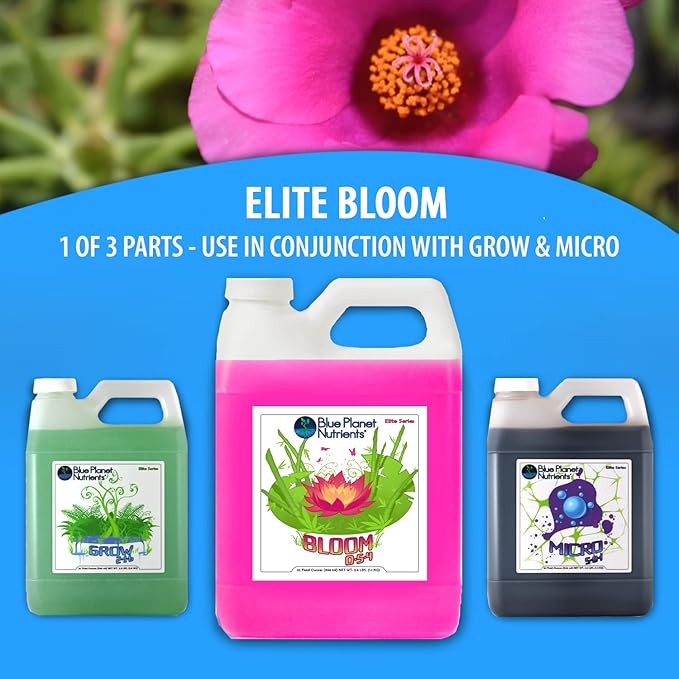 Blue Planet Nutrients Elite Bloom Gallon (128 oz) | Grow Flowers Herbs Vegetables Fruit | Soil Hydroponic Aeroponic Coco Coir Soil-Less | for All Plants &amp Gardens
