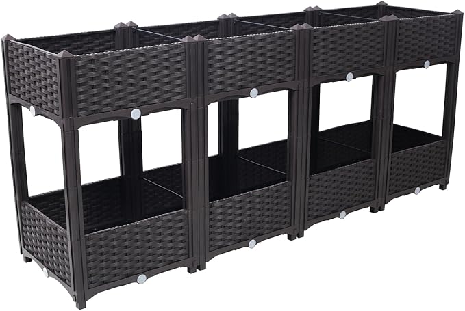 Planter Raised Beds - Elevated Garden Box with Drainage Plug for Vegetable/Flower/Herb Outdoor Gardening Kit Brown 63x15.7x27.7
