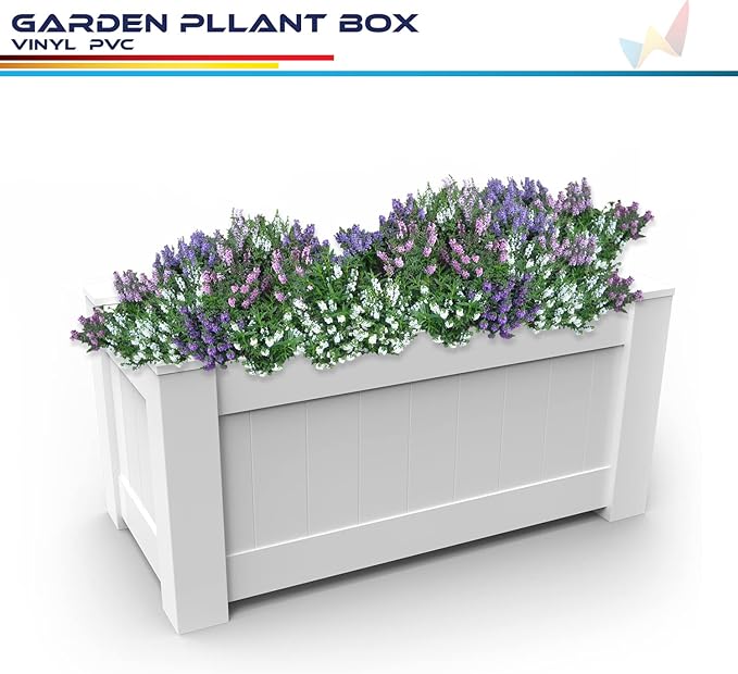Windscreen4less 1 PC 43x20x20 Vinyl Raised Bed White Planter Box for Patio Balcony Deck Vegetables Herbs and Succulents Outdoor Indoor