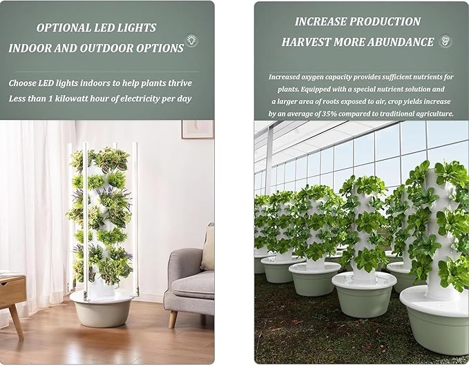 Vertical Hydroponics Growing System Indoor Smart Garden Kit with LED Grow Light &amp Pump - 5-Tier Tower for Herbs Fruits &amp Vegetables - Complete Hydroponic Setup.