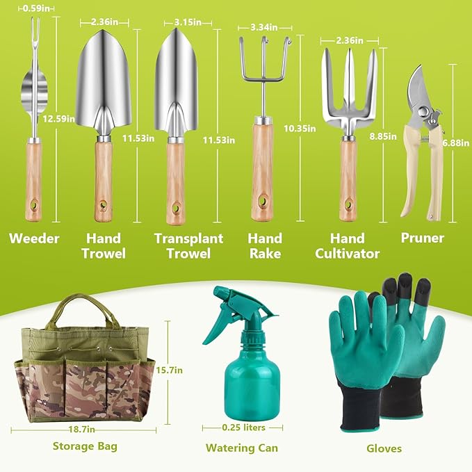 Gardening Tool Set of 8 PCS Saraily Heavy Duty Gardening Tool Set with Durable Garden Tools Organizer Handbag Non-Slip Rubber Gloves Ideal Garden Gifts for Women Mom