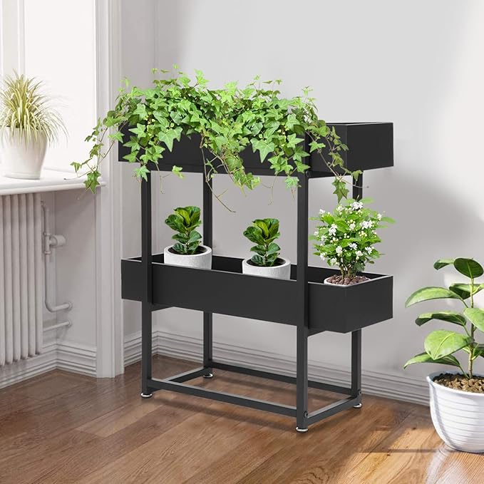 2 Tier Outdoor Raised Garden Bed 29 H Rectangular Elevated Garden Bed for Backyard Gardening Planters Boxes for Planting Herbs Flowers &amp Vegetables