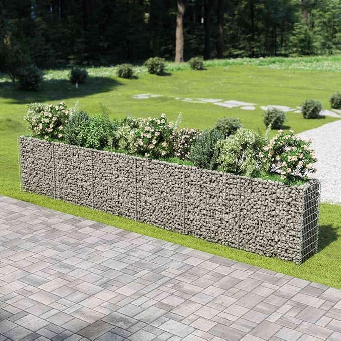 YAFF Large Galvanized Steel Gabion Raised Bed for Gardening – Silver Rectangular Metal Planter for Outdoor Use Weather-Resistant 1400 lbs Capacity