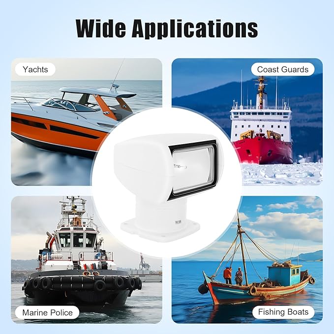 Marine Searchlight 12V 100W Rotating Remote Searchlight with Long Power Cord Marine Remote Spotlight Marine Spotlight Suitable for Yachts Coast Guards Marine Police Fishing Boats