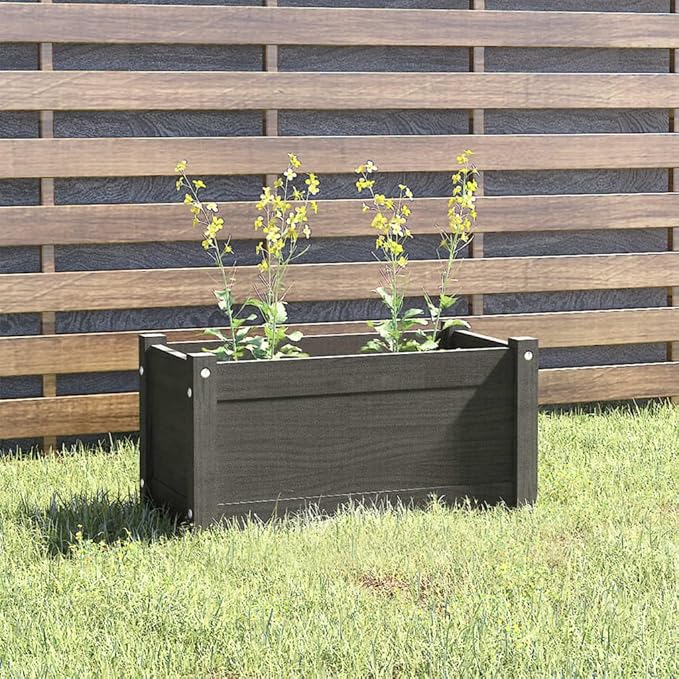 Garden Planter Raised Garden Bed Planter Boxes Outdoor Suitable for Backyard Flowers Restaurants Patios Gray 23.6x12.2x12.2 Solid Wood Pine