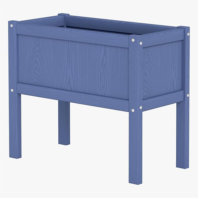 HDPE Raised Garden Bed with Legs All-Weather Outdoor Planter Box Easy to Assemble Drainage System Low Maintenance Non-Fading for Flower/Herb/Seed (Navy Blue)