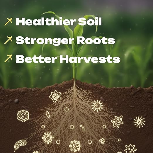 RichFarm Booster Root Stimulator for All Crops Works with Any Fertilizer or Plant Food Organic Billion Microbes Soil Conditioner Water-Soluble Plant Food additive 4.23 oz Cover 1/3 Acre