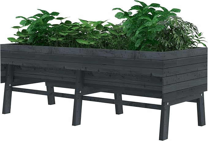 BlueWish Cedar Raised Garden Bed 28.5 H Raised Garden Bed with 837 lbs Capacity Detachable Liner Planter Box for Gardening Vegetable Flower Hub Grey
