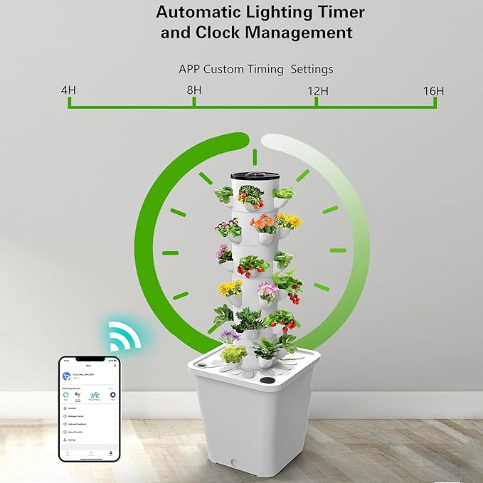 Grow Hydroponic Tower Aquaponics Grow System Hydroponic Grow Kit Vertical Grow Tower System with Moisturizing Pump Adapter25holes